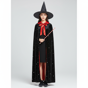 Capa con Capucha de Vampiro para Halloween, Capa de Navidad, Disfraz de Diablo, Disfraz de Bruja, Mago, Hechicero, Unisex para Adultos, Negro y Rojo, Poliéster - Product Image 5