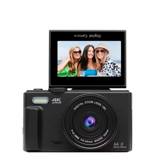 180 Flip Screen 4K DSLR Camera with 18X Optical Zoom 64MP 3 '' Inch Screen for Photography and Video Recording Face Detection