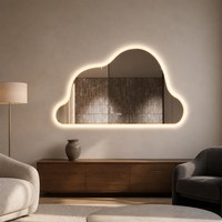 Miroir LED sans cadre en forme de nuage, miroir argenté sans cuivre de 5 mm, miroir mural décoratif rétroéclairé tactile à intensité variable