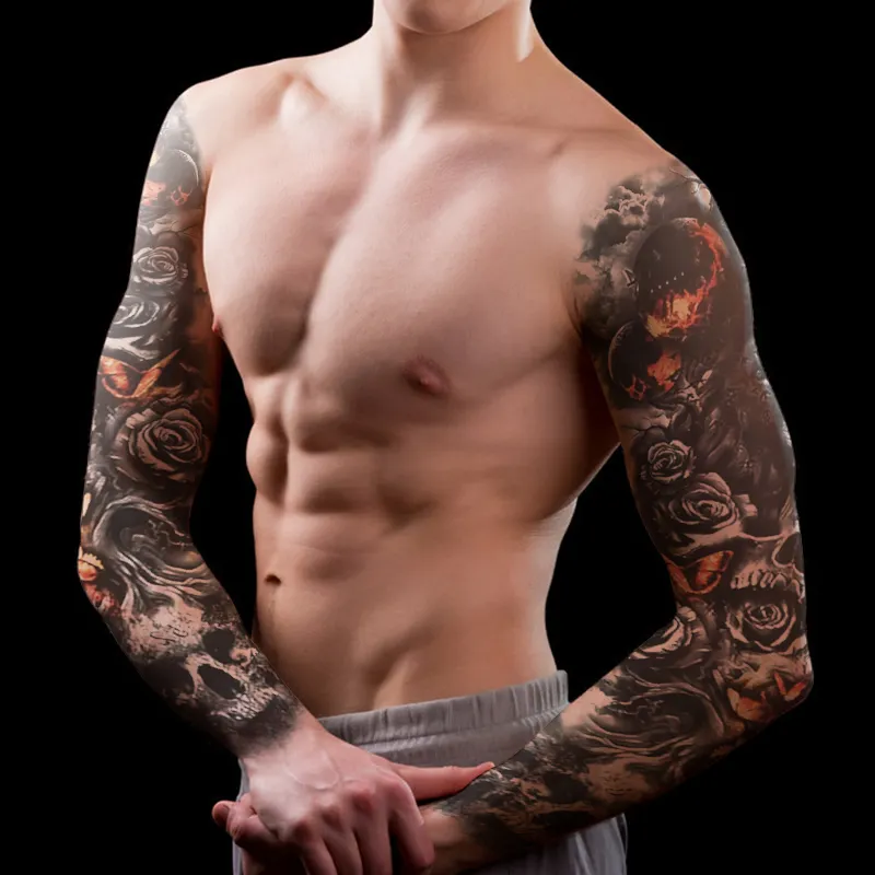 Alta calidad no tóxico de larga duración hombres mujeres impermeable cuerpo tatuaje temporal pegatina brazo completo tatuajes