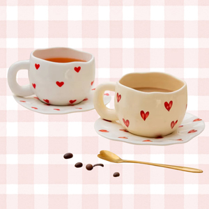 Taza de Cappuccino y Platillo en Forma de Corazón Hechos a Mano, de Porcelana Fina, Precio de Fábrica, Tazas de Café de Cerámica con Plato - Product Image 2