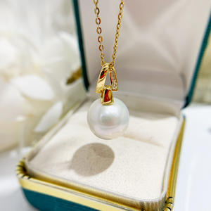 Pendentif en argent S925 avec perles rondes de 10-13 mm, collier en jade tendance à faire soi-même avec support vide, accessoire 31028 - Product Image 1