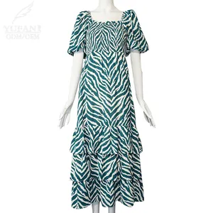 YuFan personnalisé de haute qualité col carré à volants froncé floral Maxi longues robes d'été décontracté femmes robe élégante