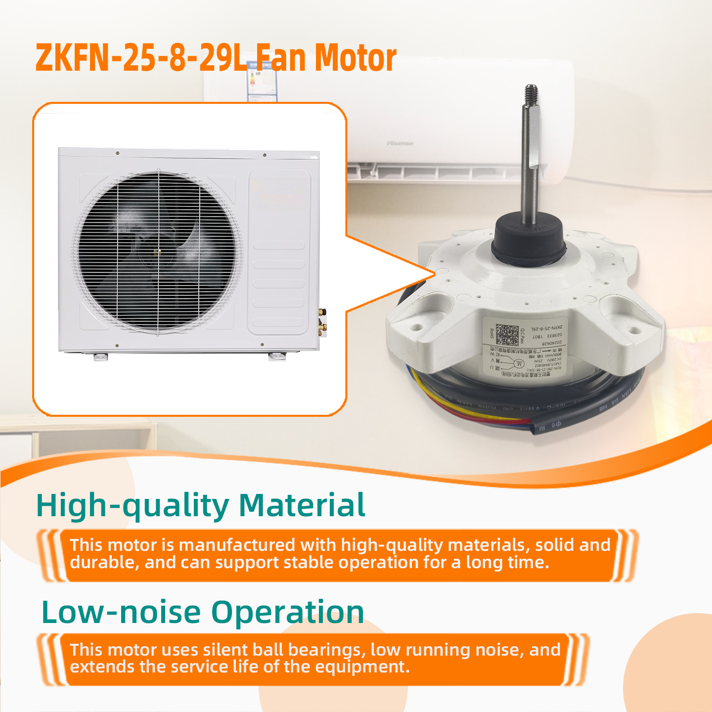 ZKFN-25-8-29L Indoor Fan Motor DC280V 900RPM 25W CCW ECL 8poles