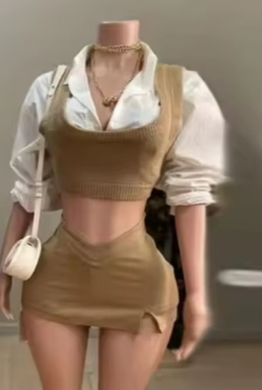 Khaki top+Khaki skirt