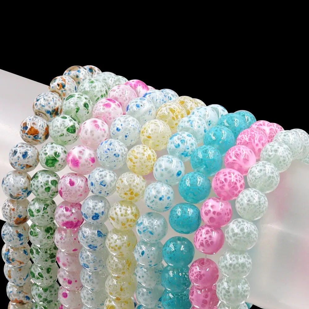 Warna Yang Berbeda Grosir Manik-manik 6-12Mm Manik-manik Kaca Leopard Manik-manik Kaca untuk Membuat Perhiasan