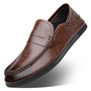 Mocassins en cuir de vachette pour hommes, printemps-automne, noirs, antidérapants, chaussures décontractées pour affaires - Product Image 5