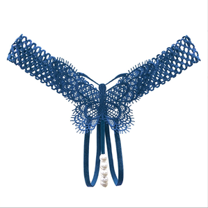 Culotte <span class=keywords><strong>string</strong></span> sexy et provocante en fibre de bambou brodée transparente avec lacets à la taille, pour femmes, avec insertion de perles - Product Image 4
