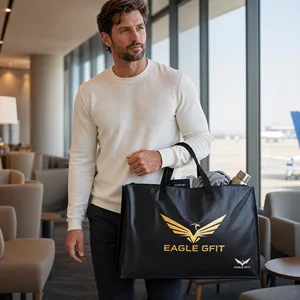 Organisateur de voyage réutilisable robuste et personnalisable avec fermeture éclair, logo imprimable pour le rangement domestique, grand sac en PP tissé - Product Image 3
