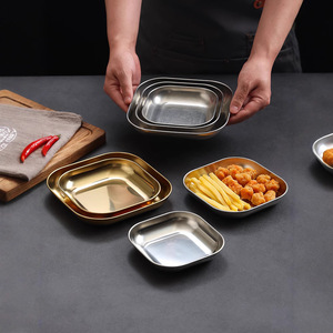Stainless Steel <b>Snack</b> Plate Set Square Dish For Bar KTV Hotel Serving <b>Trays</b> Durable Shallow Dish 3 Sizes Solid Color - Product Image 2