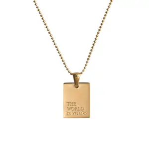 Hot Sale 4 Design Motto Engraved Letter Necklace Square Medallion Inspiration Stainless Steel for Women 18K Gold Plated Chains