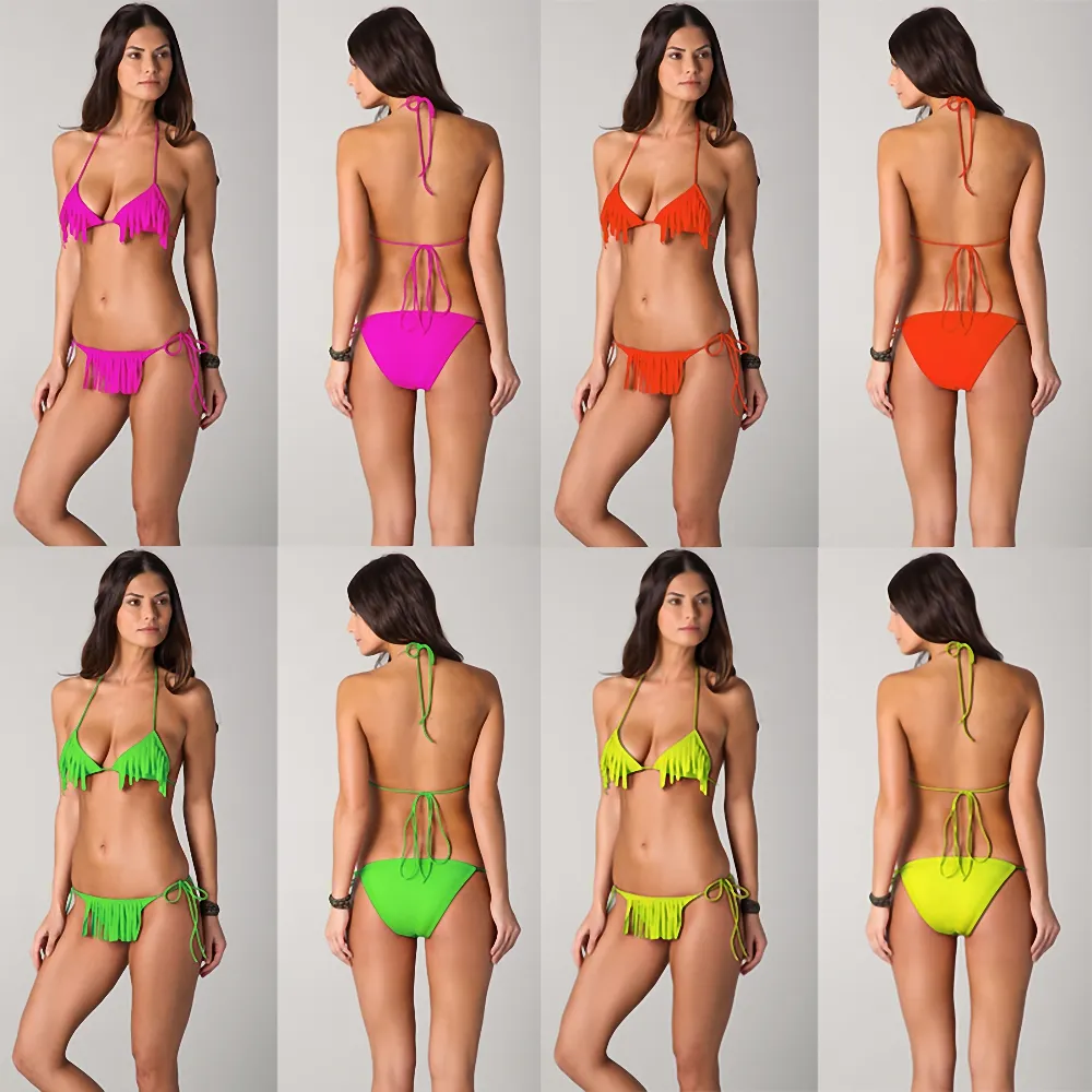 Diseñador brillante colores traje de baño Bikini mujer Set de relleno extraíble borlas Bikini para las mujeres