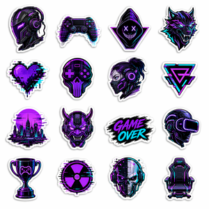Autocollants holographiques résistants aux UV sur le thème de la culture gaming cyberpunk, graphiques néon pour manettes de gamer, icônes e-sport, décalcomanies acryliques personnalisées pour <span class=keywords><strong>PC</strong></span> - Product Image 3