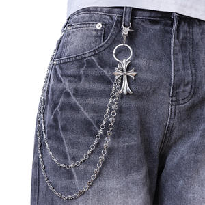 Cadena de cintura cruzada de metal estilo Hip Hop Punk, de plata tibetana con doble anillo, unisex, accesorio de moda para uso diario. - Product Image 5