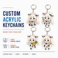Porte-clés en acrylique Anime 3mm transparent, bracelet porte-clés en acrylique, découpe personnalisée OEM ODM, faible MOQ, bords polis