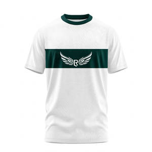 เสื้อยืดแขนสั้นสีขาวสำหรับผู้ชาย คอโอ ลายทางแนวนอนสีเขียวเข้ม ทรงลำลอง ผ้าถัก ทรงปกติ - Product Image 2
