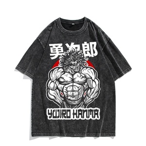 Anime Fan Top Casual Camiseta de manga corta con Blade <span class=keywords><strong>Baki</strong></span> <span class=keywords><strong>Hanma</strong></span> Washed Old High Street Style - Product Image 4