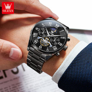   Montre à quartz de luxe pour homme, style tourbillon, étanche, en acier inoxydable, avec phases de lune, chiffres romains, logo personnalisé, fabrication OEM 3640 - Product Image 4