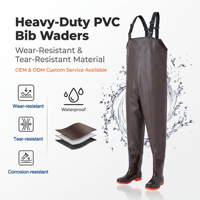 Cuissardes de pêche 100 % imperméables en PVC avec bottes intégrées, bretelles réglables et haute résistance au glissement pour la pêche et l'agriculture
