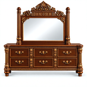 Juego de Dormitorio de Madera Hecho a Mano Royal Regency, Juego de Dormitorio Barroco con Corona Imperial, Cama King Size con Mesa de Noche y Cómoda, EE. UU. - Product Image 6
