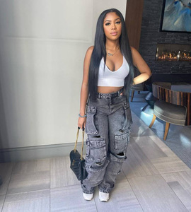 2025 nuova collezione autunnale da <span class=keywords><strong>donna</strong></span> pantaloni <span class=keywords><strong>Cargo</strong></span> Multi-tasche Jeans <span class=keywords><strong>larghi</strong></span> a gamba dritta traspirante in Denim aderente aderente 2XL - Product Image 3