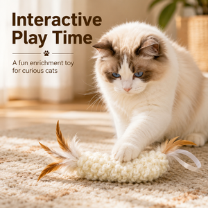 <b>Plush</b> Feather <b>Cat</b> Teaser Interactive Pet Toy Handwoven Kitten Play Toy for Indoor Enrichment - Product Image 1
