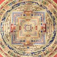 Thangka tibétain Kalachakra Mandala en laiton, art coloré HD, original, dans un cadre en bois massif, décoration murale sacrée et objet de collection