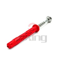Kit Angkur Ekspansi Dinding Nilon Multi Sayap Merah, Sekrup Self Tapping Flens Hex Baja Tahan Karat untuk Pemasangan di Dinding Bata
