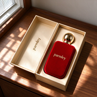 Nouveau style, flacon de parfum carré épais en verre transparent de 100 ml, personnalisé, coloré, avec revêtement en velours, impression sérigraphique et boîte avec couvercle.