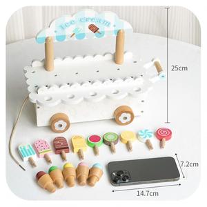 Carrito de helados de madera para juego de simulación, carrito de juguete para niños con accesorios de helados y paletas, juego educativo de rol - Product Image 3