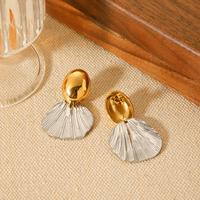 Boucles d'oreilles ovales lisses en acier inoxydable, bijoux de haute qualité en acier titane bicolore or et argent, motif queue de poisson