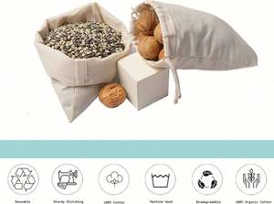 Bolsa de Tela Ecológica Reutilizable de Algodón 100% Orgánico con Doble Cordón para Frutas y Verduras - Product Image 5