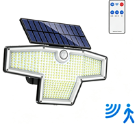 Lámpara de Pared LED Solar de Seguridad con Sensor Integrado/Independiente de 4 Cabezas para Garaje, 288/338A, con Control Remoto Infrarrojo