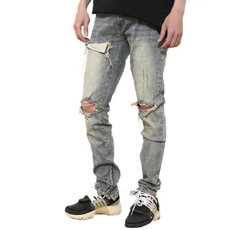 Casual high waist classic heavy denim hip pop men zip trousers jeans custom stacked jeans pants for men