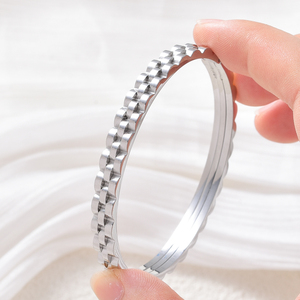 Minimalist Luxury Gear Textured Wholesale Fashion Fine Designer Custom <b>silver</b> Plated Stainless Steel for women <b>bangle</b> <b>bracelet</b> - Product Image 2