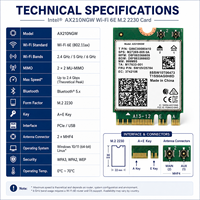 Tarjeta Inalámbrica WiFi6E Tri-Banda de 5400 Mbps, Intel AX210 NGW, Módulo WiFi para Portátil M.2 2230 NGFF con Bluetooth 5.3