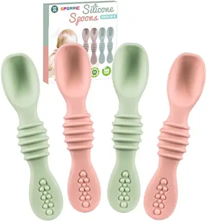 Silicone Baby Spoons for Baby Led Weaning 4-Pack First Stage Baby Feeding Spoon Set Gum Friendly BPA Free Lead Phthalate