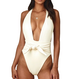 Custom <strong>women's</strong> one piece bikini halter neck backless Solid swimwear ladies swimsuit <strong>bathroom</strong> - Product Image 1