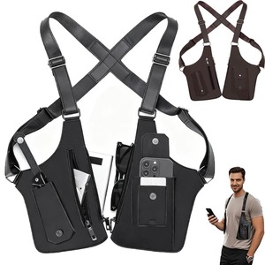 Sac de pêche en cuir PU à double bandoulière, multi-poches, avec sangle sous le bras, pochette portefeuille antivol pour hommes et femmes, idéal pour les voyages et les activités de plein air - Product Image 4
