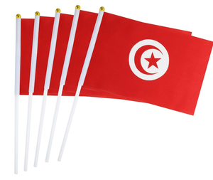 Producto de bandera pequeña promocional 14*21cm mano ondeando elección Túnez banderas con poste de plástico - Product Image 4