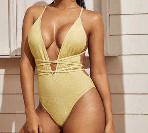 2020 nouveau Offre Spéciale Sexy maillots de bain femmes plage Bikini costumes dames une pièce couleur unie Nylon sangle ceinturé maillot de bain - Product Image 4