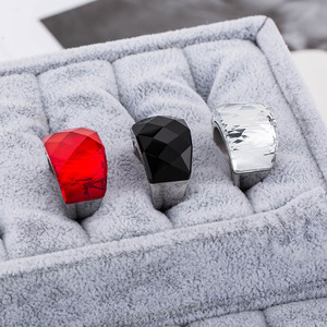 yunnique Geometric <b>Titanium</b> Steel <b>Rings</b> <b>Black</b> White Red Bezel Setting Unisex Fashion Jewelry Gift - Product Image 4