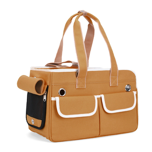Oxford Pet Carrier Soft-Sided Zipper Closure Beige Color Simple Design For Cats - Product Image 5