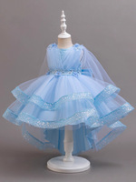 Gaun Putri Tulle Payet Berkilau untuk Anak Perempuan, Gaun Tutu Mengembang Elegan untuk Pesta Ulang Tahun, Pertunjukan Piano, dan Acara Panggung