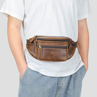 Sacs à bandoulière et sacs de poitrine vintage en cuir imperméable pour hommes, sac banane en cuir véritable pour hommes