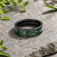 Ensemble de bagues personnalisées en tungstène avec agate mousse verte, finition noire mate, martelée/plate/dôme, ajustement confortable, pour fiançailles et promesse, bijoux