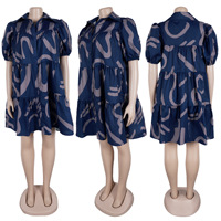 Robe chemise décontractée imprimée pour femme, tailles S-3XL, manches courtes bouffantes, col rabattu, ourlet à volants, vente en gros