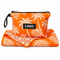 Serviette de plage double face en suède imprimé tropical turc pour adulte avec pochette zippée, sans sable, séchage rapide, légère, pour voyage, piscine, gym