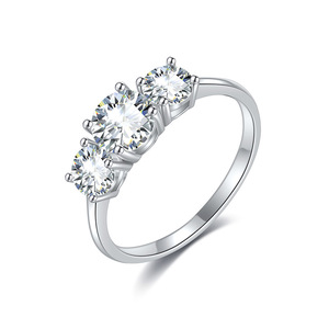 S925 Sterling <b>Silver</b> Three Stone Round Moissanite <b>Ring</b> Half <b>Band</b> Solitaire Wedding Engagement <b>Ring</b> For Women Trendy Fine Jewelry - Product Image 1