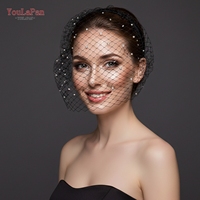 Voile de mariée YouLaPan VA06-B, noir et blanc, avec strass, style cage à oiseaux, avec bandeau, pour banquet et fête
